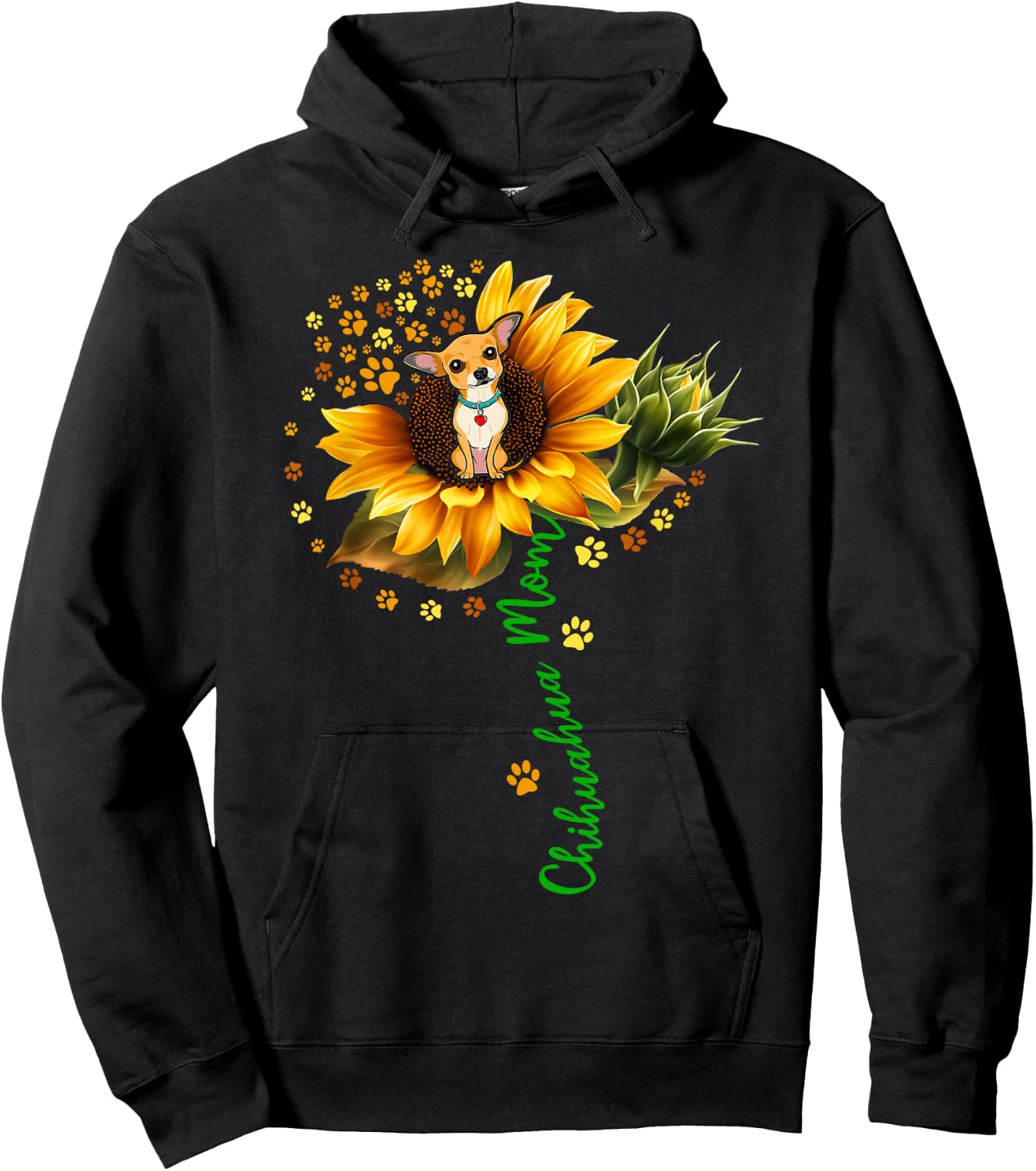 Chihuahua Mom Funny Chihuahua On Sunflower Dog Paws Flower Women Girls Kids Hoodie - Hoodie | Black