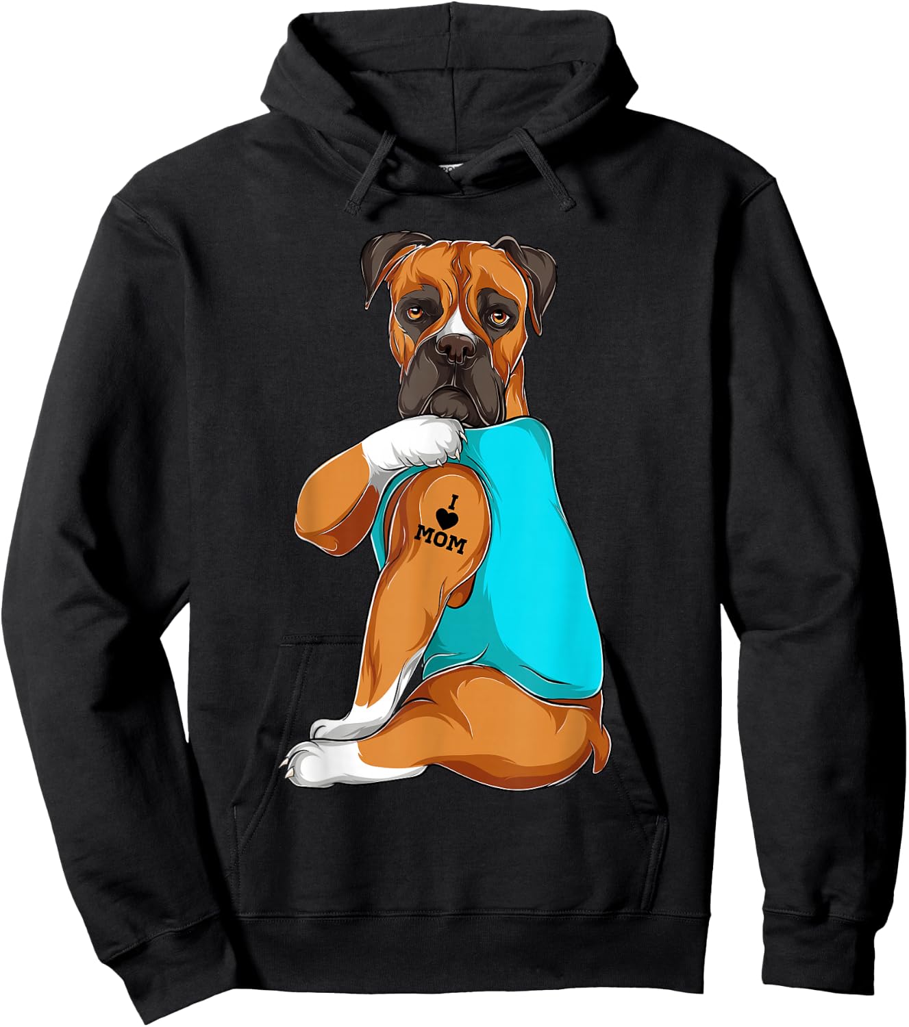 Boxer I Love Mom Tattoo Apparel Dog Mom Gifts Hoodie - Hoodie | Black