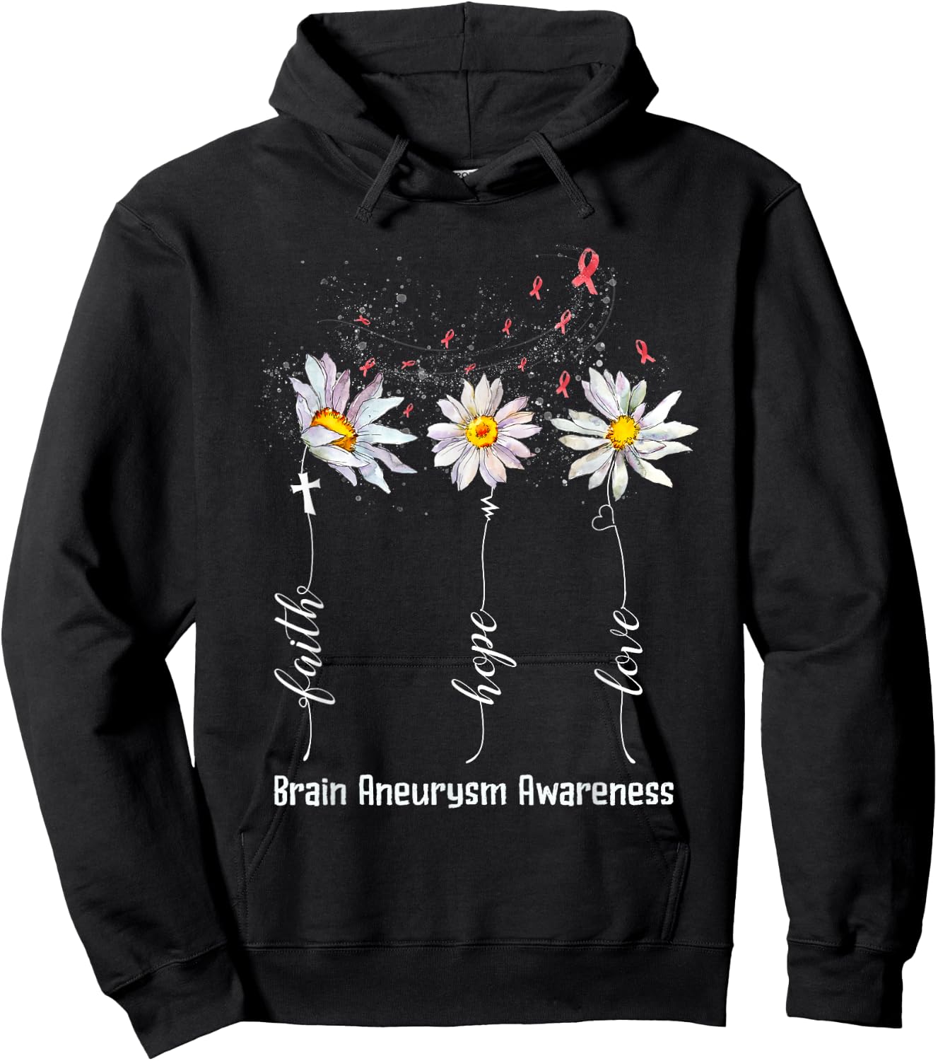 Faith Hope Love Brain Aneurysm Awareness Shirt Flower Gifts Hoodie - Hoodie | Black