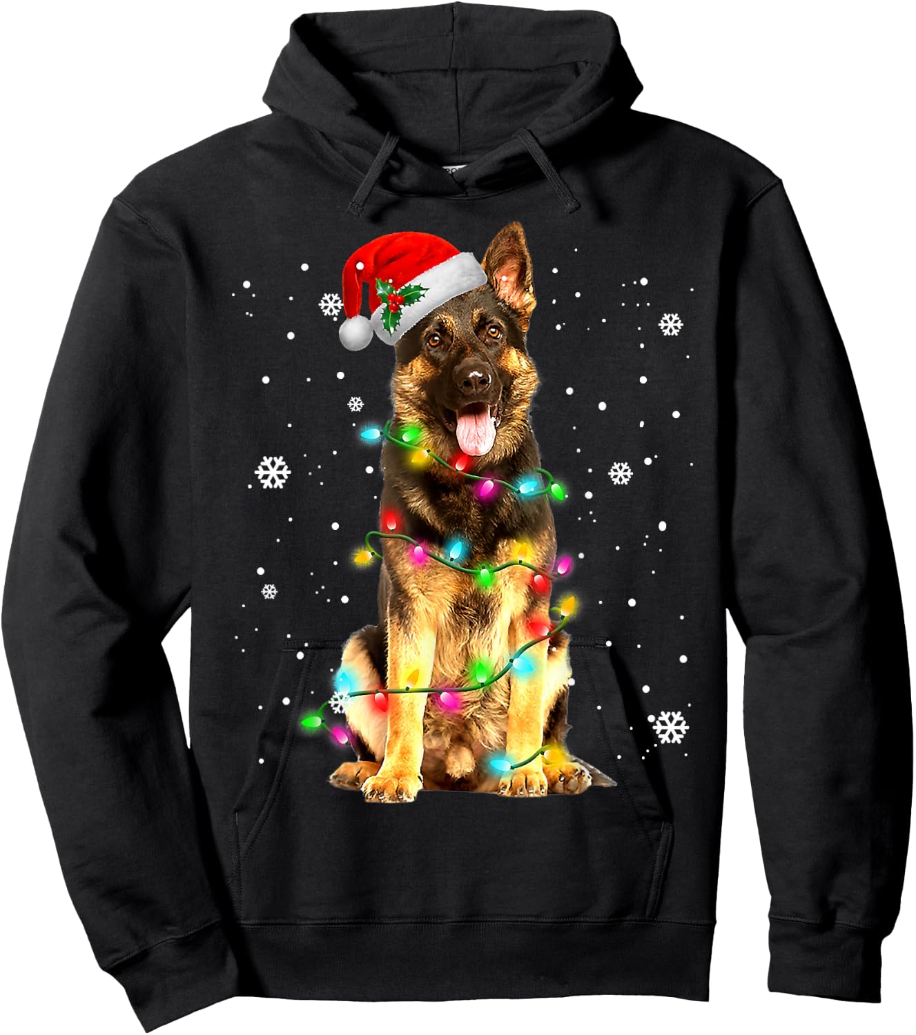 German Shepherd Dog Tree Christmas Sweater Xmas Dogs Hoodie - Hoodie | Black