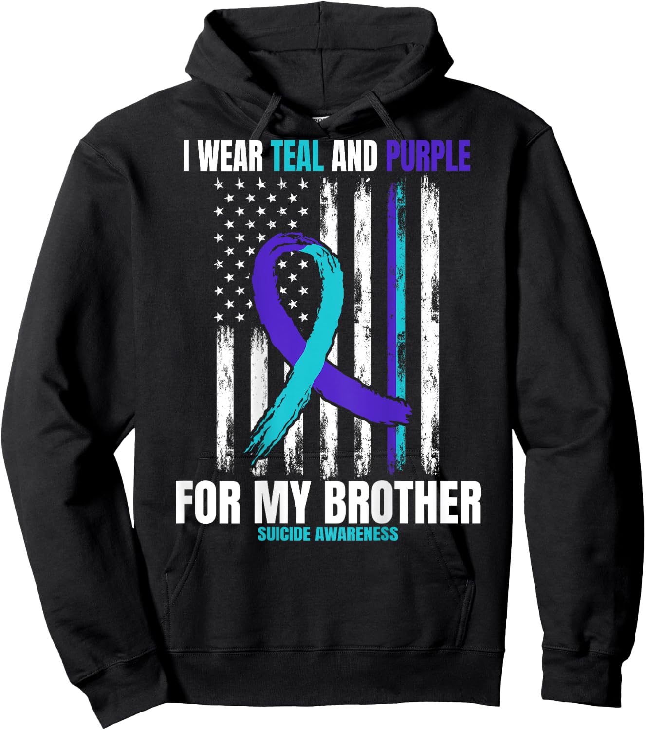 In Memory Of Brother Suicide Awareness Flag Graphic on Back Hoodie - Hoodie | Black