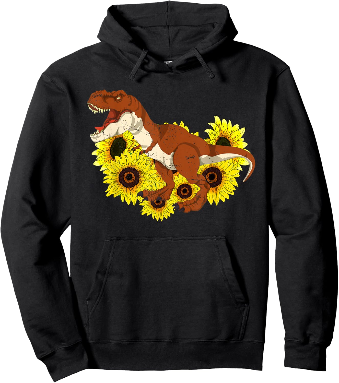 Floral Sunshine Yellow Flowers T-Rex Sunflowers Dinosaur Hoodie - Hoodie | Black