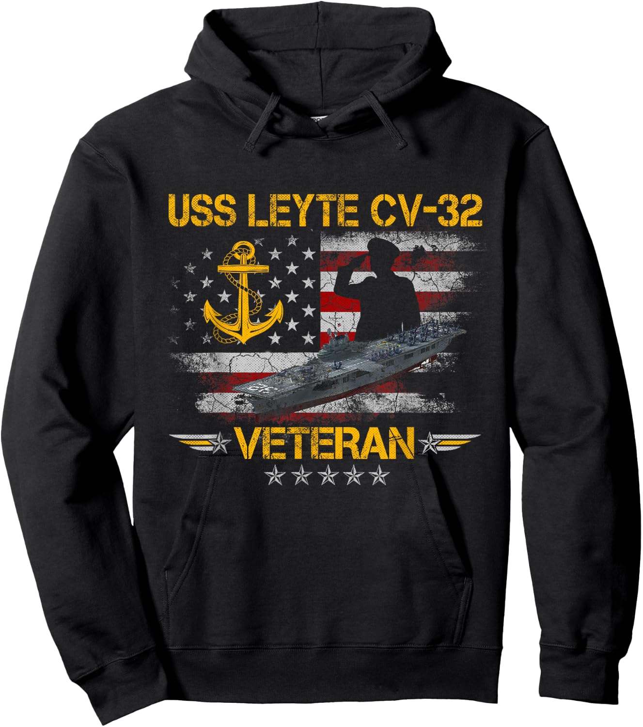USS Leyte CV-32 Aircraft Carrier Veteran Flag Veterans Day Hoodie - Hoodie | Black