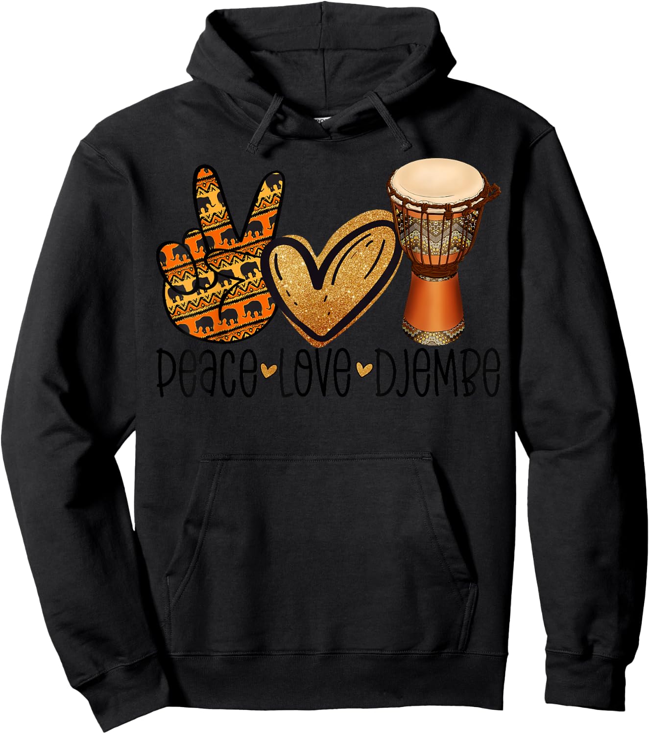 Peace Love Djembe Africa Drum Ethnic Djembe Hoodie - Hoodie | Black