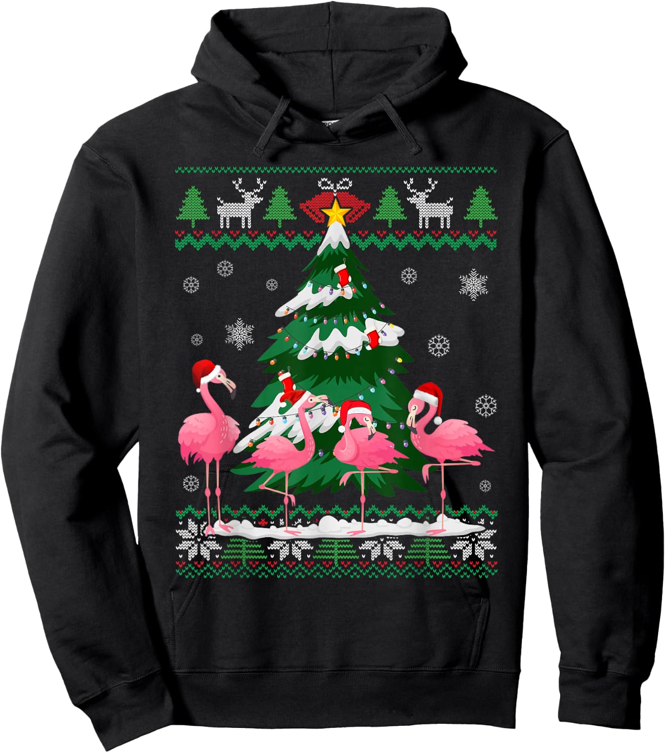 Flamingo Ugly Christmas Sweater Shirt Light Pink Xmas Pajama Hoodie - Hoodie | Black