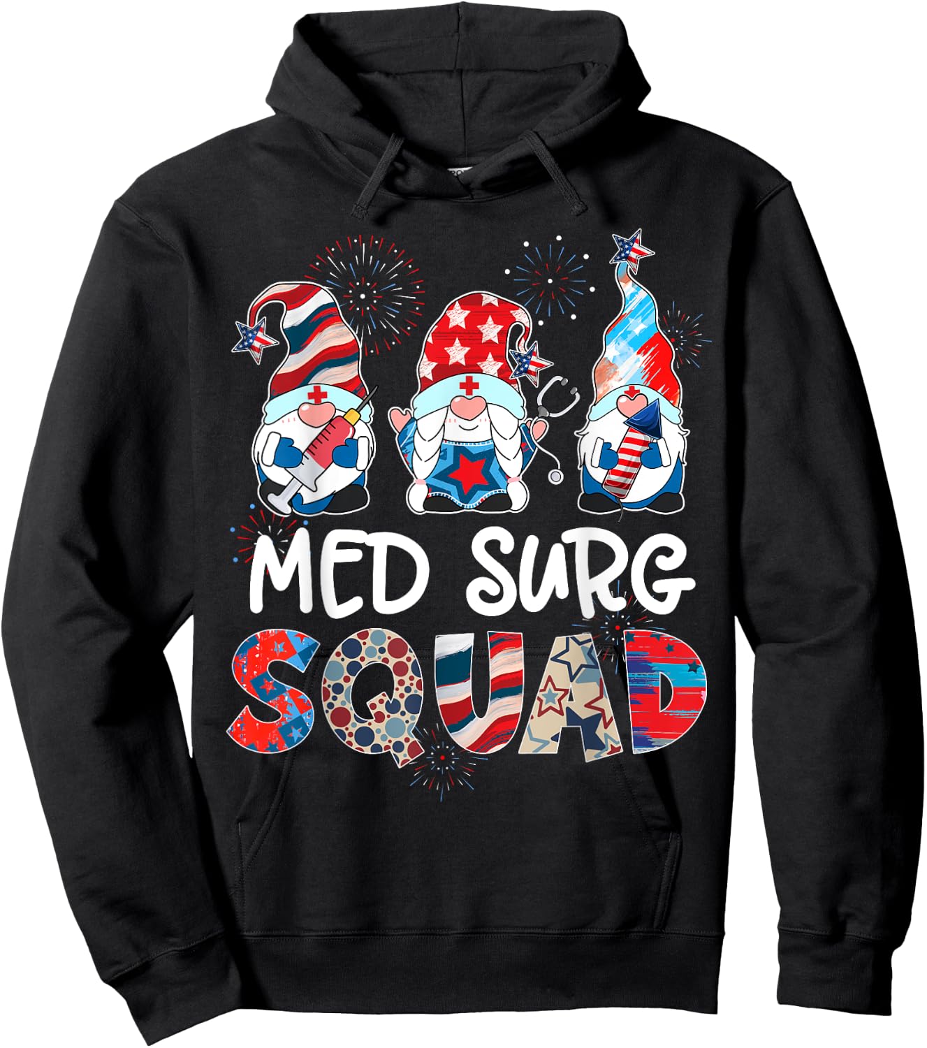 Med Surg Squad Gnomes 4th Of July Pride Nurse Stethoscope Hoodie - Hoodie | Black