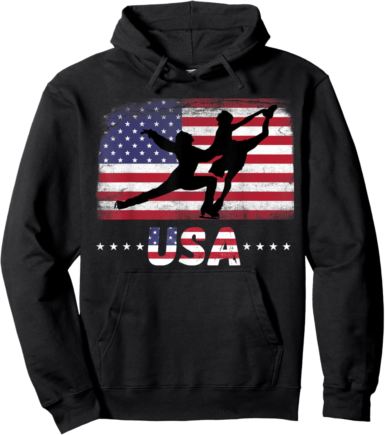American Flag double ice figure skating USA Patriotic Team Women Men Hoodie - Hoodie | Black