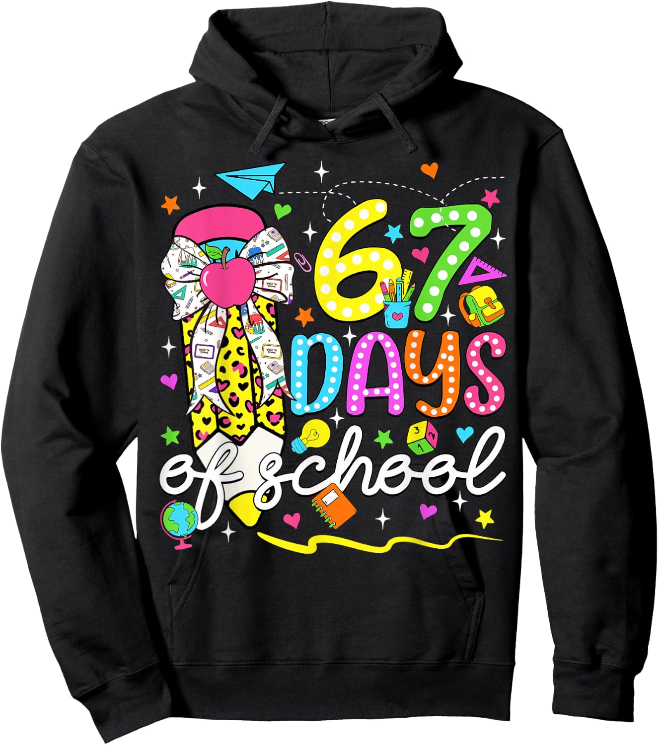 67 Days of School Girls Coquette Bow Pencil 67 Days Smarter Hoodie - Hoodie | Black