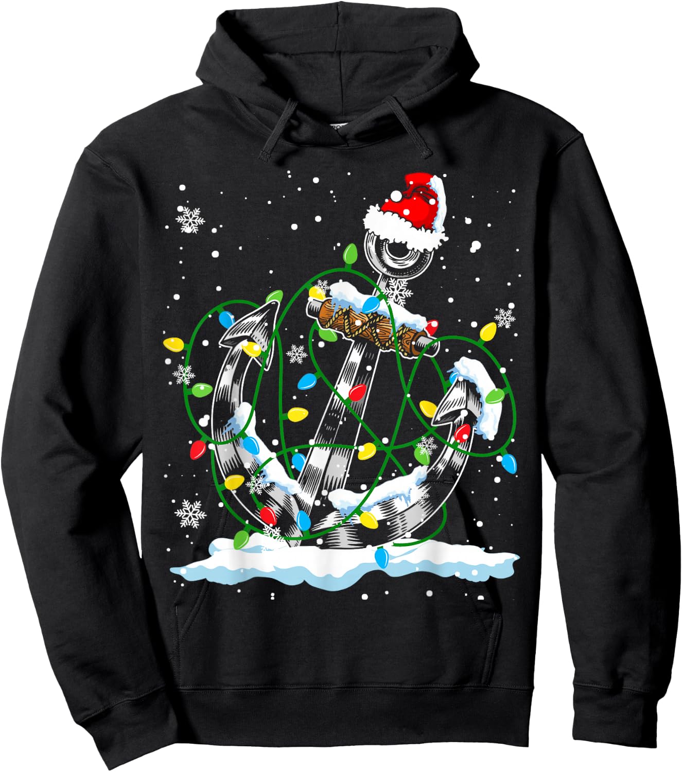 Santa Anchor Cool Christmas Lights Boating Sailing Boat Ship Hoodie - Hoodie | Black