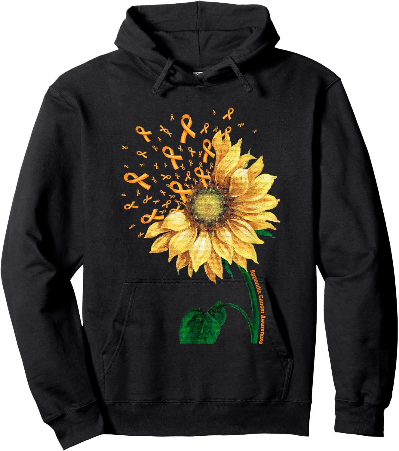 APPENDIX CANCER AWARENESS Sunflower Orange Ribbon Fighter Hoodie - Hoodie | Black