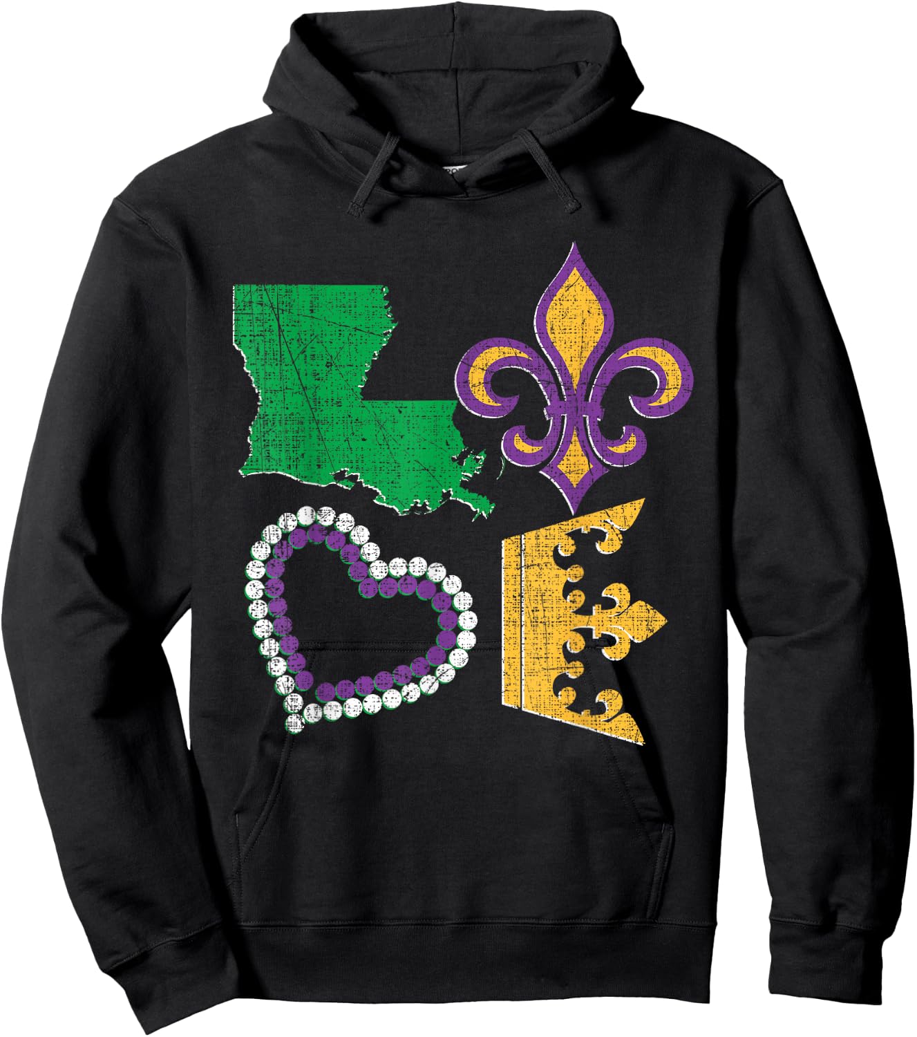 Women's Mardi Gras Shirt I Love Mardi Gras Distressed Gift Hoodie - Hoodie | Black
