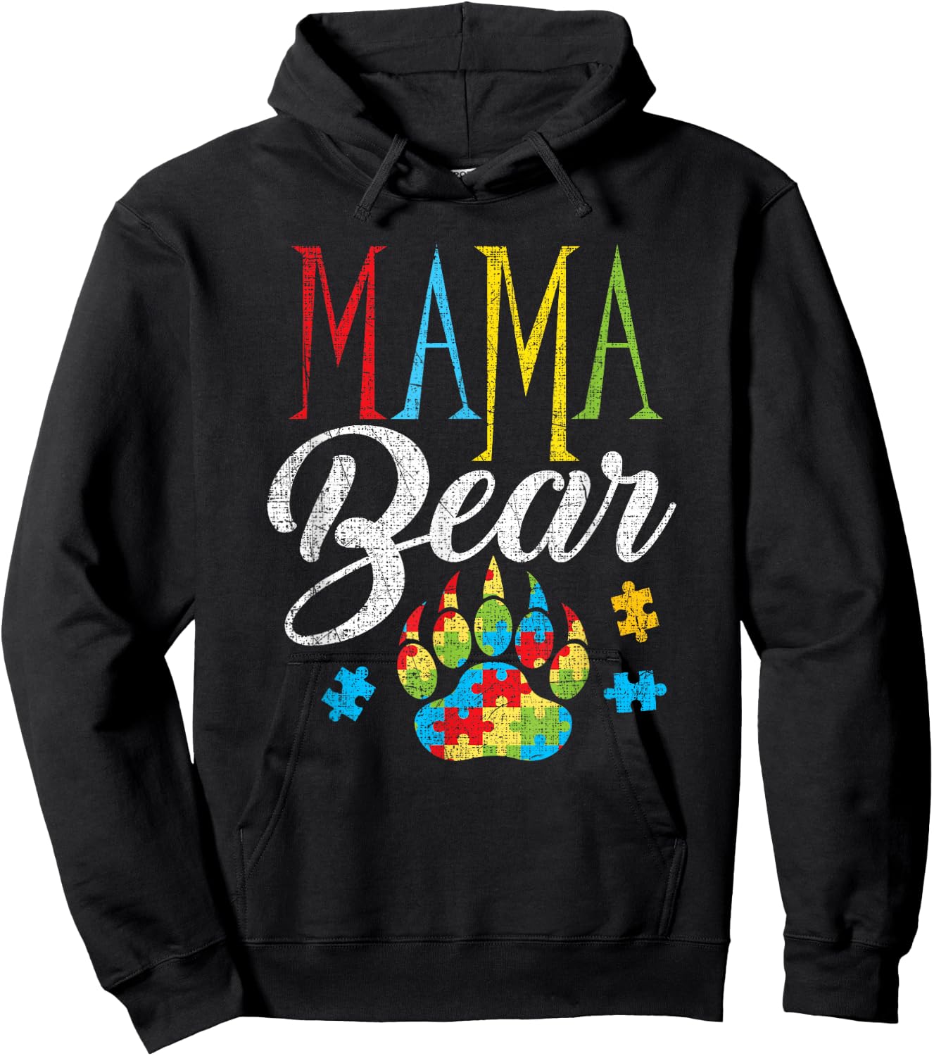 Autism Mama Bear Puzzle Piece Child Grunge Autistic Hoodie - Hoodie | Black