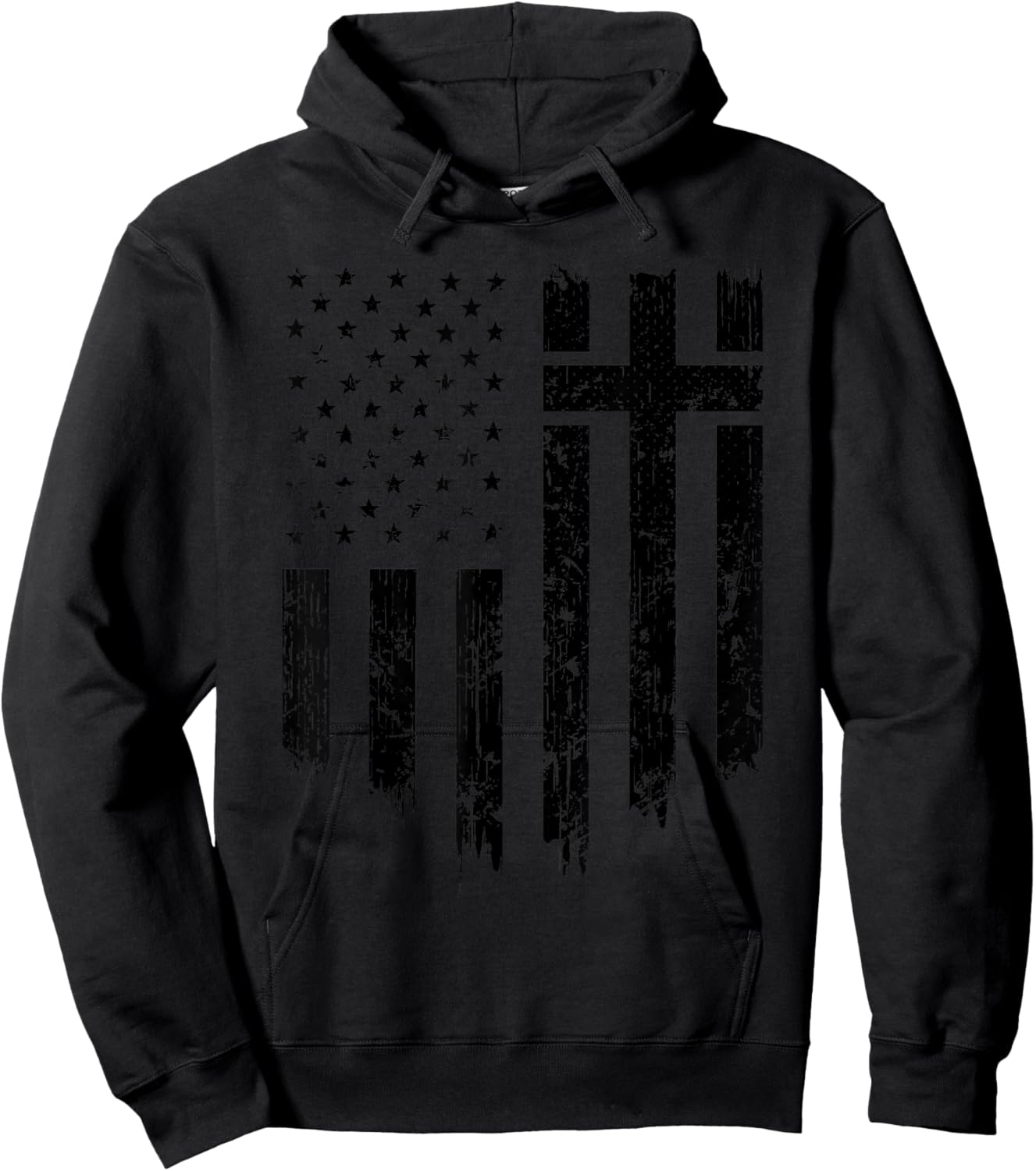 Vintage Distressed USA Flag Cross Christian Faith Gift Hoodie - Hoodie | Black