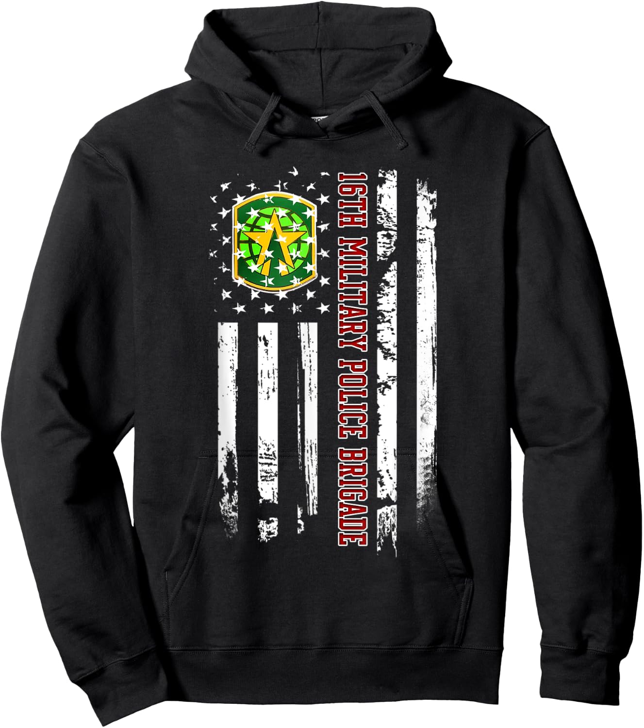 16th Military Police Brigade Veteran USA Flag Veterans Xmas Hoodie - Hoodie | Black