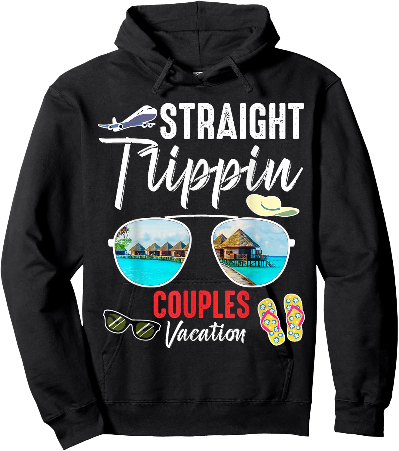 Straight Trippin Couples Trip 2026 Beach Summer Vacation Hoodie - Hoodie | Black