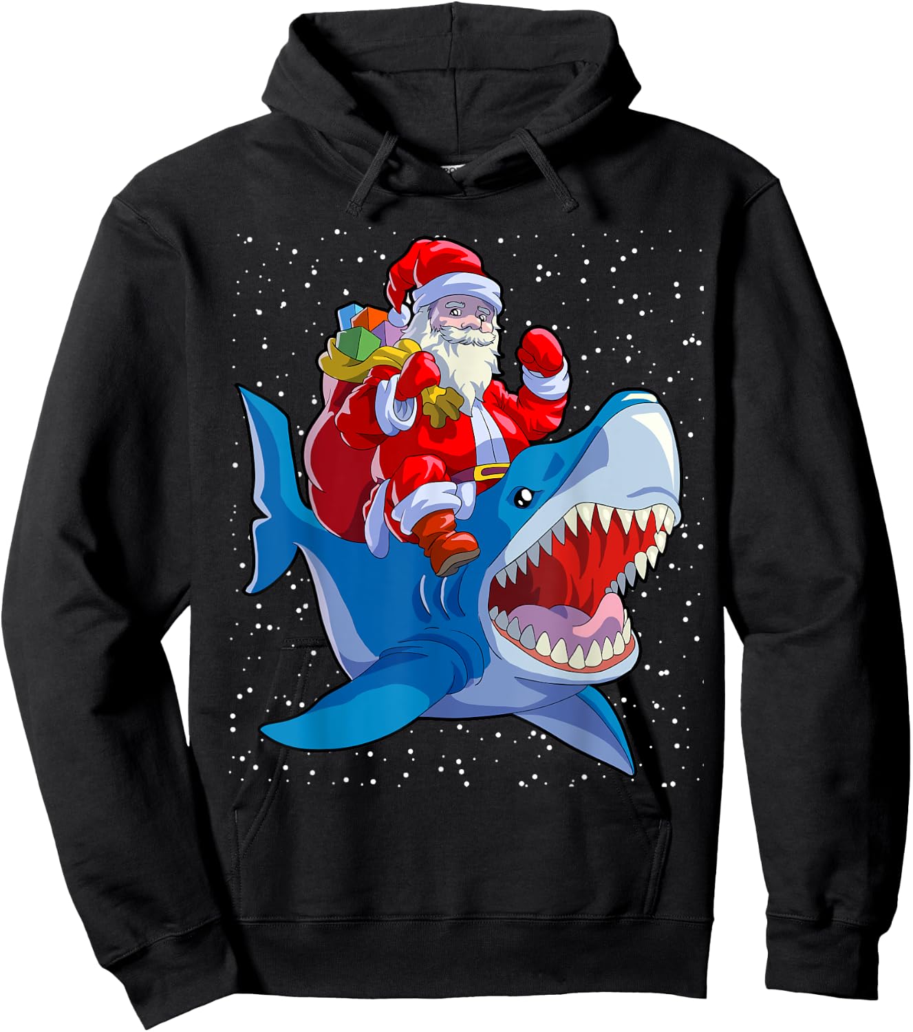 Shark Christmas Shirt Men Boys Shark Lover Santa Claus Hoodie - Hoodie | Black