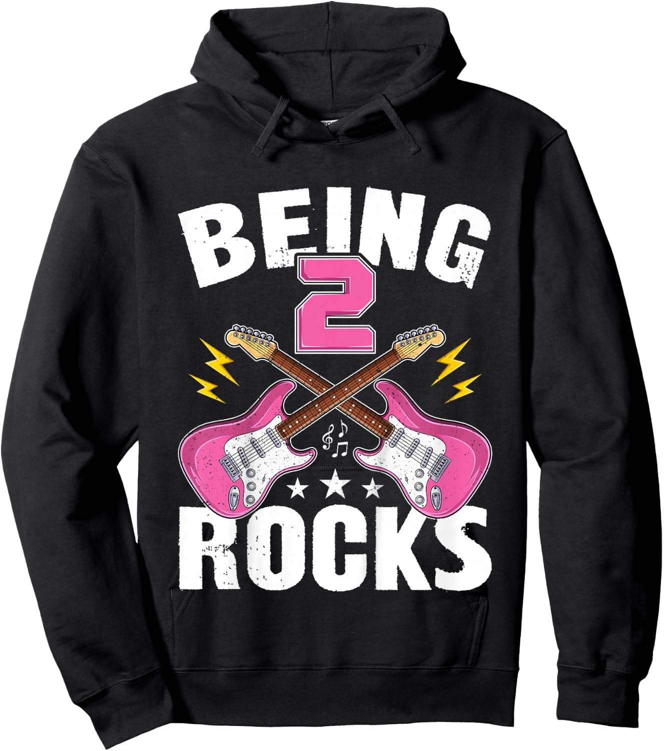 Being 2 Rocks Cute Two Years Old Guitar 2nd Birthday Girls Hoodie - Hoodie | Black