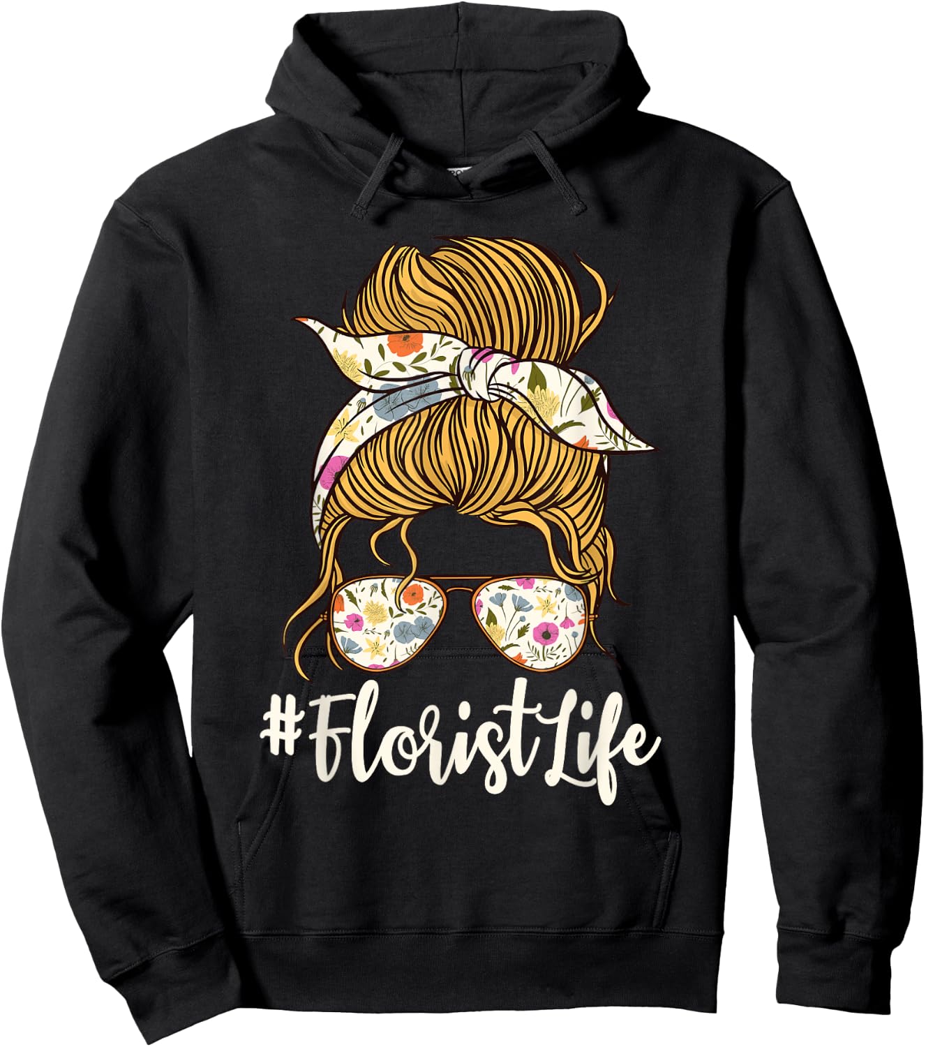 Florist Floral Designer Flower Messy Bun Floriculturist Hoodie - Hoodie | Black