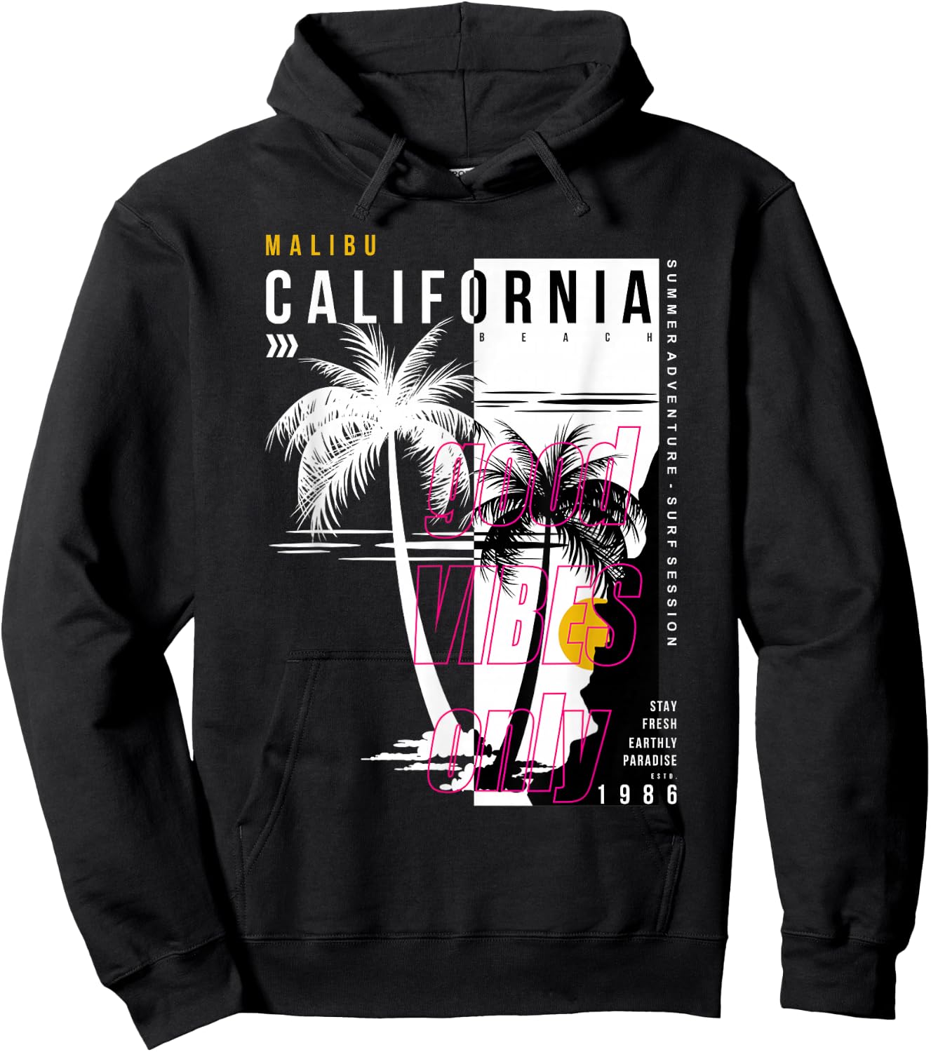 Black and White Palm Tree California Malibu Hoodie - Hoodie | Black