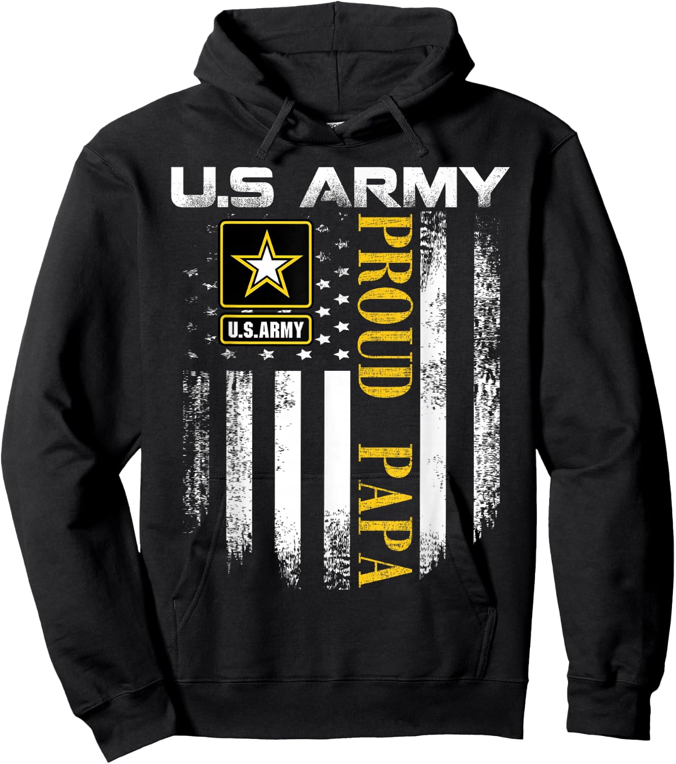 Vintage U.S. Army Proud Papa With American Flag Gift Hoodie - Hoodie | Black