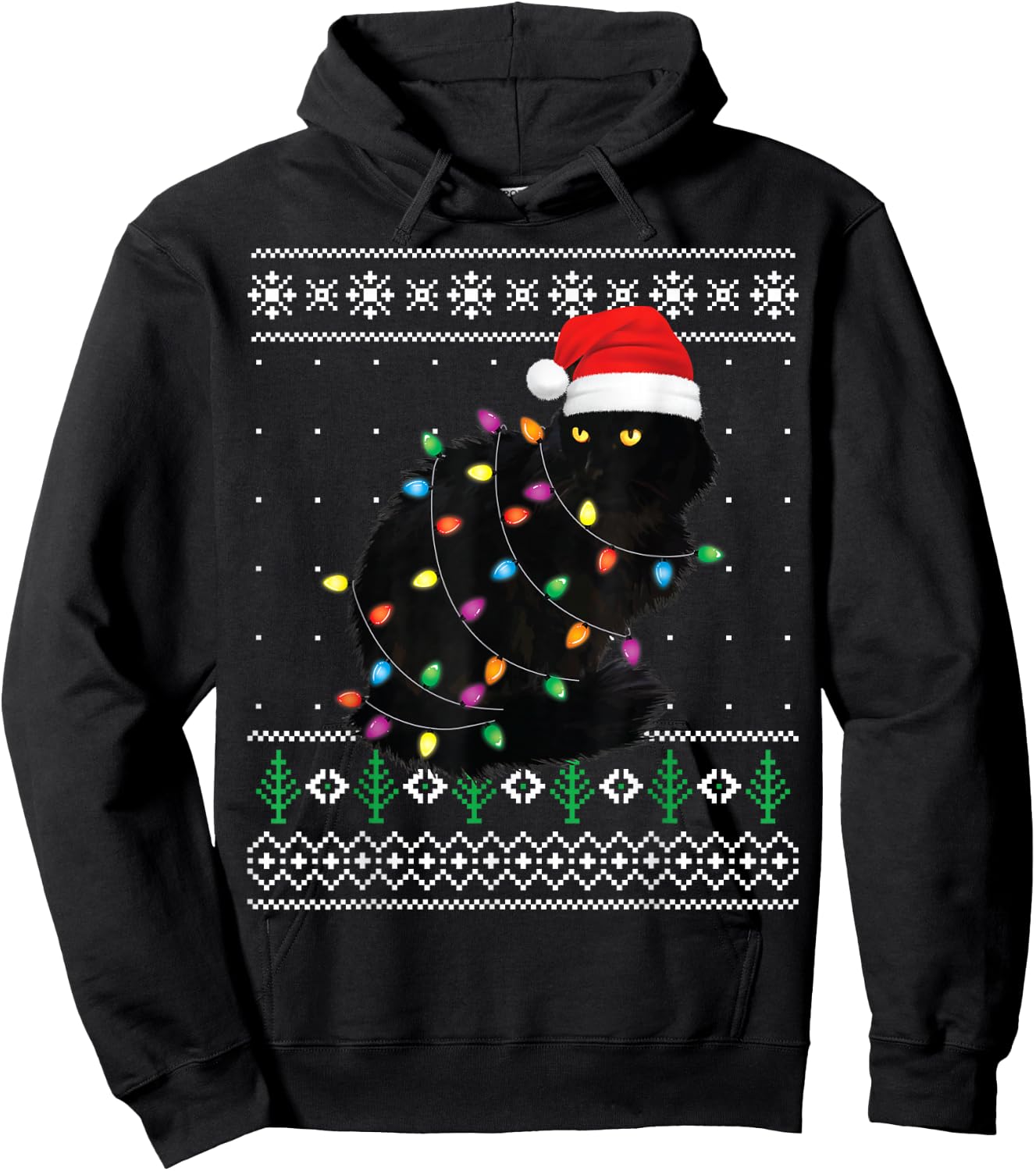 Black Cat Christmas Ugly Sweater Funny Santa Cat Hoodie - Hoodie | Black