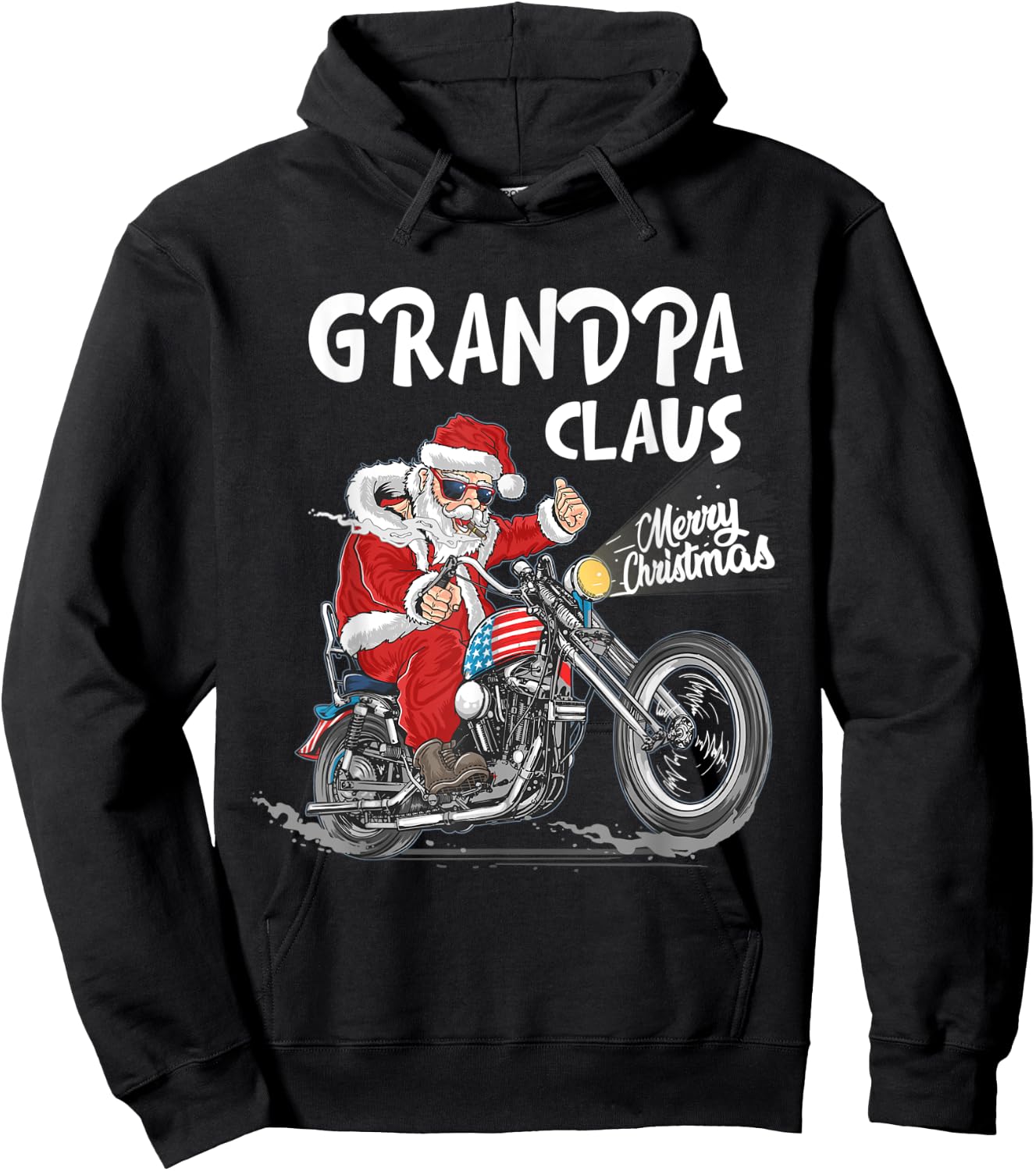 Grandpa Claus Biker Santa Motorcycle Fan Merry Christmas Hoodie - Hoodie | Black