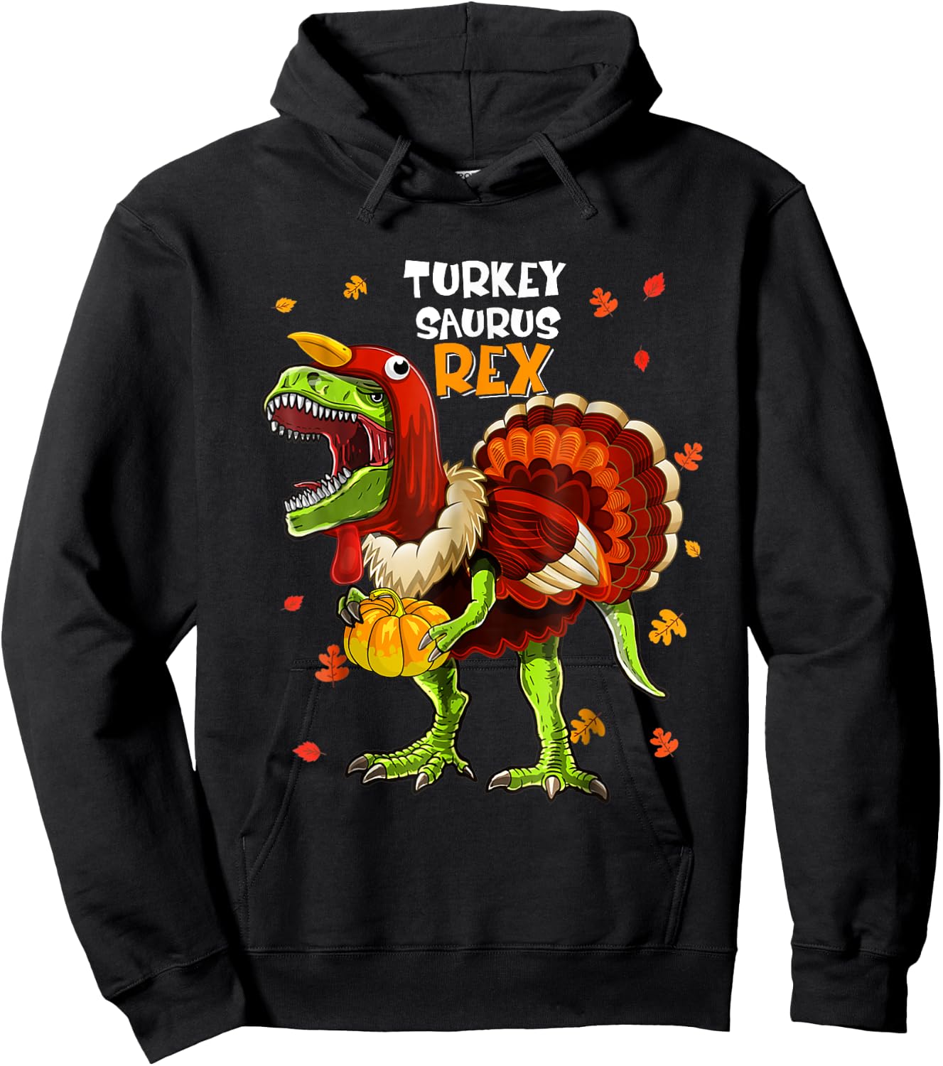 Turkey Saurus Rex Dinosaur Pumpkin Funny Thanksgiving Kids Hoodie - Hoodie | Black