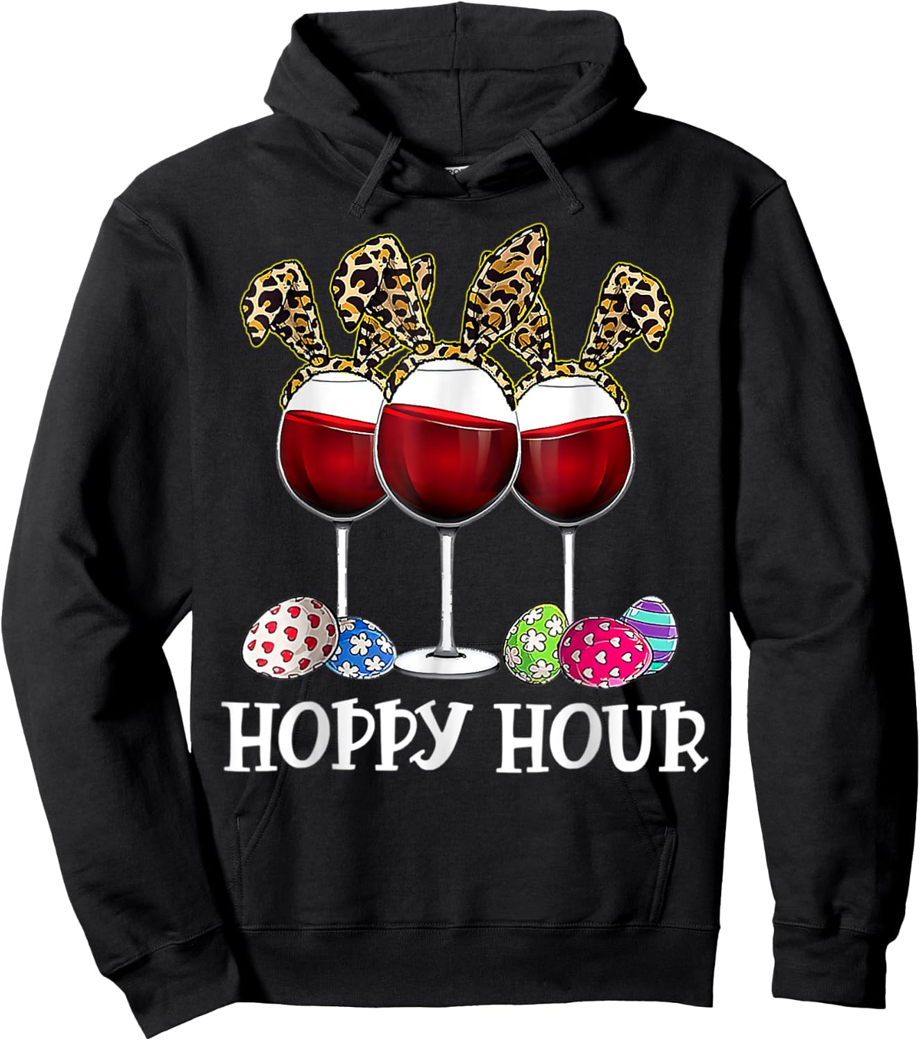 Easter Egg Leoppard Bunny Wine Drinking Hoodie - Hoodie | Black