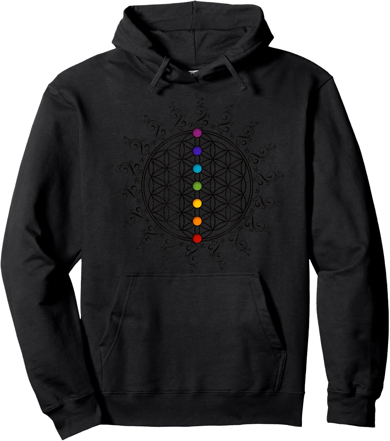 Flower of Life Sacred Geometry Yoga Chakras Meditation Shirt Hoodie - Hoodie | Black