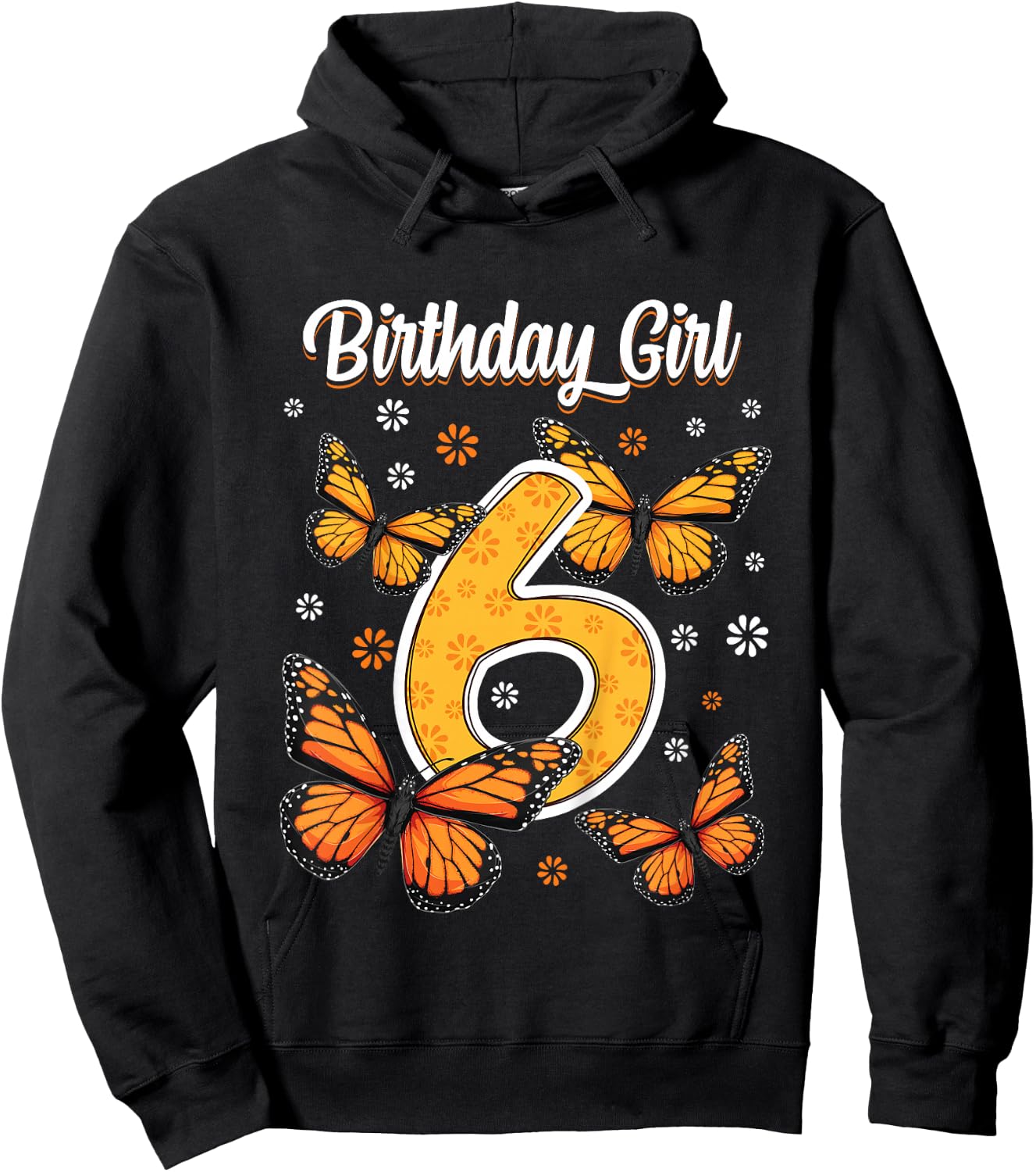 6 Year Old Monarch butterfly papillon 6th Birthday Girl Hoodie - Hoodie | Black