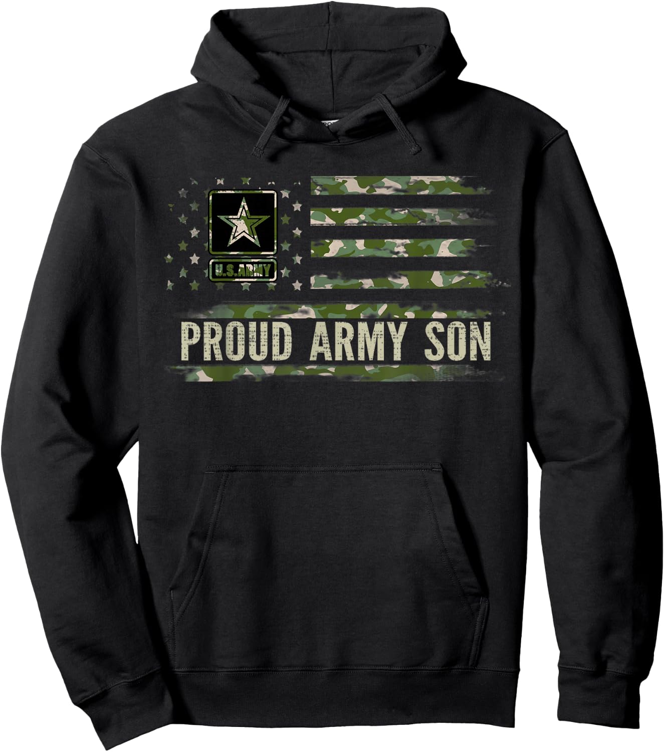 Vintage Proud Army Son Camo American Flag Veteran Gift Hoodie - Hoodie | Black