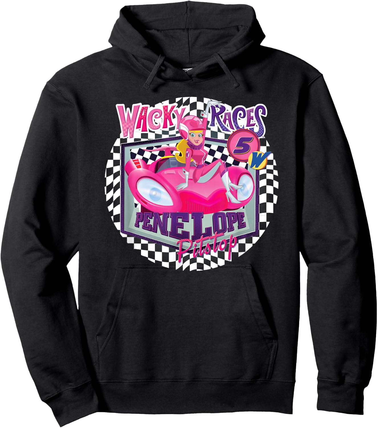Hanna-Barbera Wacky Races Penelope Pitstop Compact Coupe -Kids Cartoon Black Small Classic Fit Short Sleeve Hoodie - Hoodie | Black