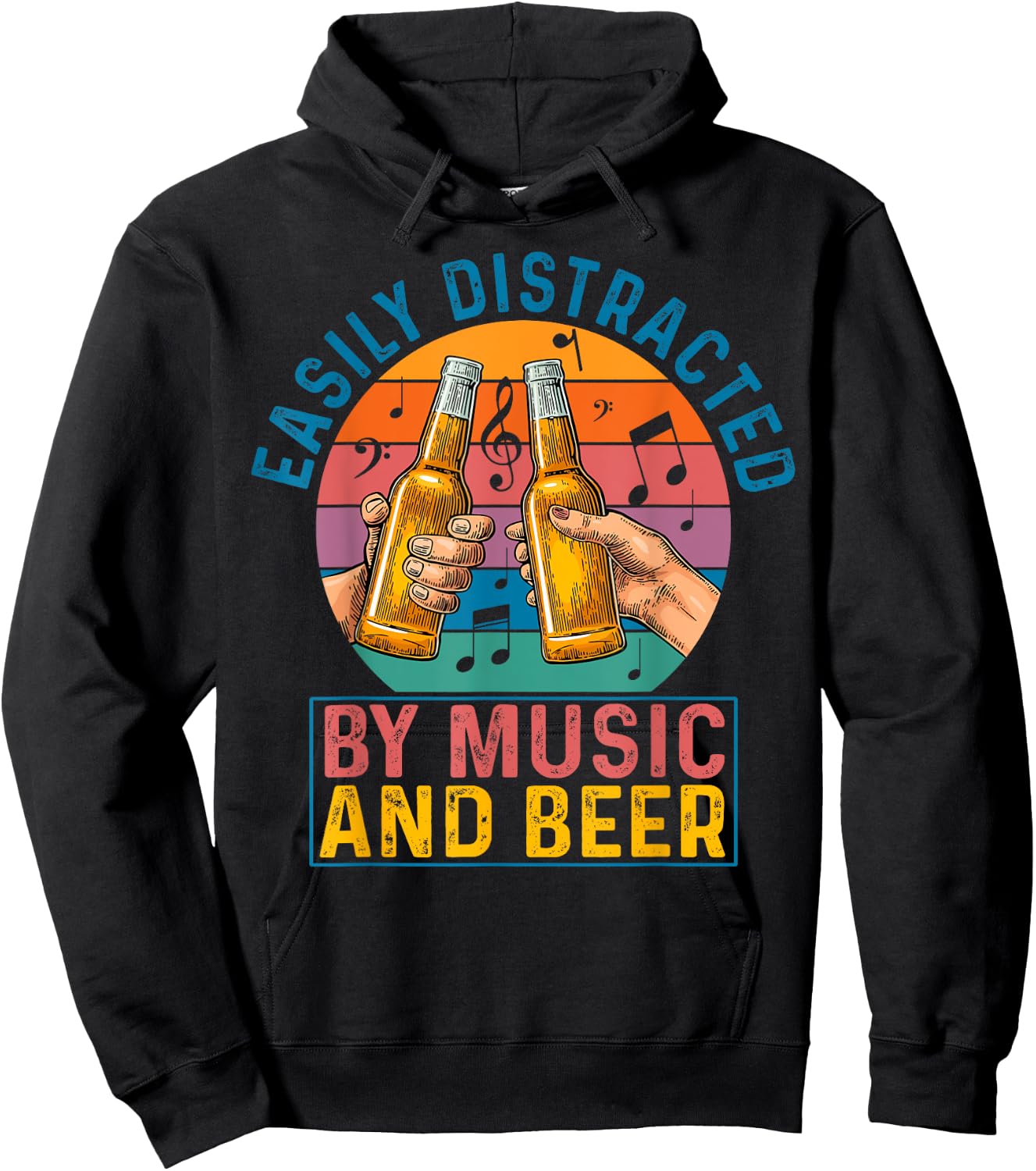 Easily Distracted By Music & Beer Retro Vintage Lover Gift Hoodie - Hoodie | Black