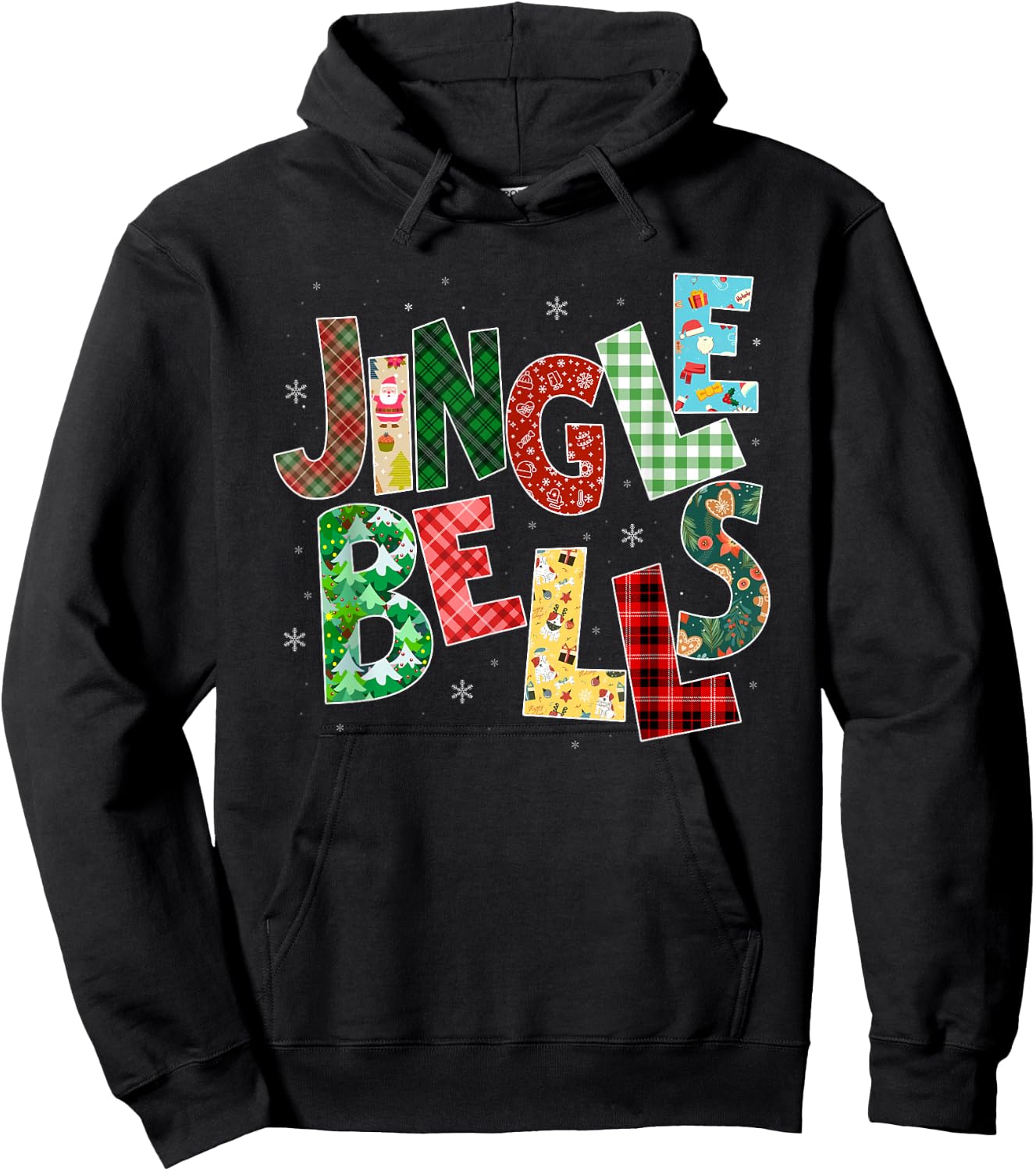 Red Plaid Jingle Bells Christmas Matching Family Pajama Hoodie - Hoodie | Black