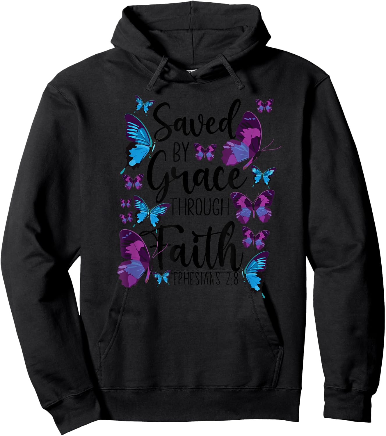 Christian Bible Verse Quote Butterfly Ephesians 2:8 Hoodie - Hoodie | Black