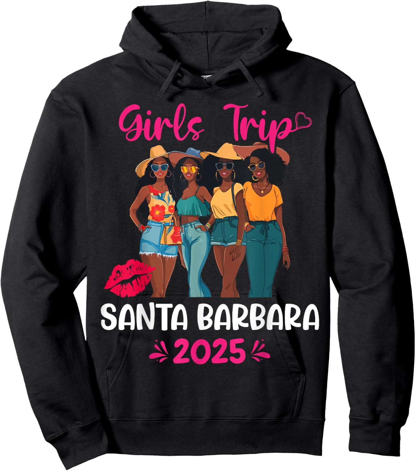 Black Girls Trip Santa Barbara 2025 Vacation Matching Hoodie - Hoodie | Black