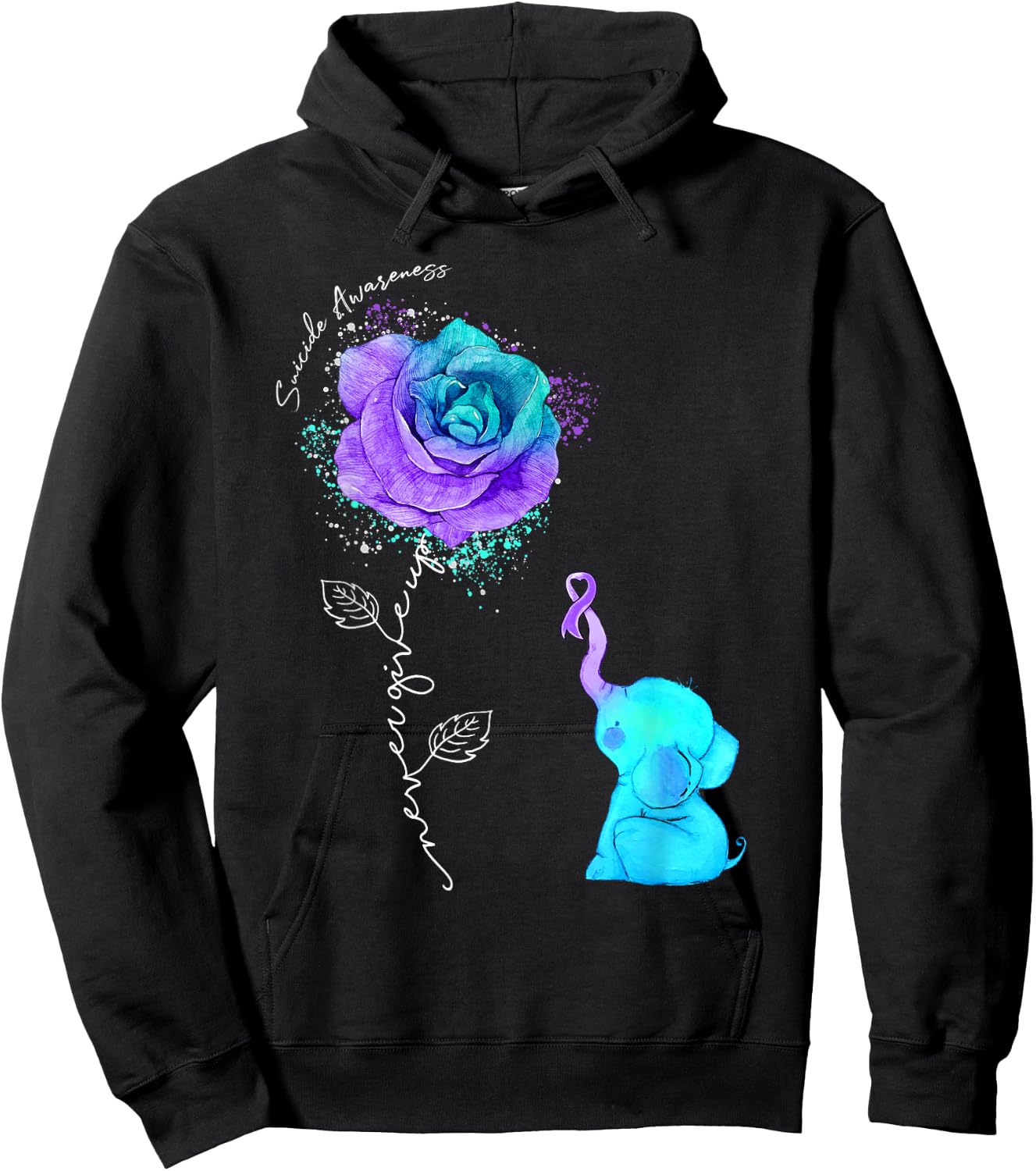 Suicide Prevention Awareness Flower Elephant Ribbon Hoodie - Hoodie | Black