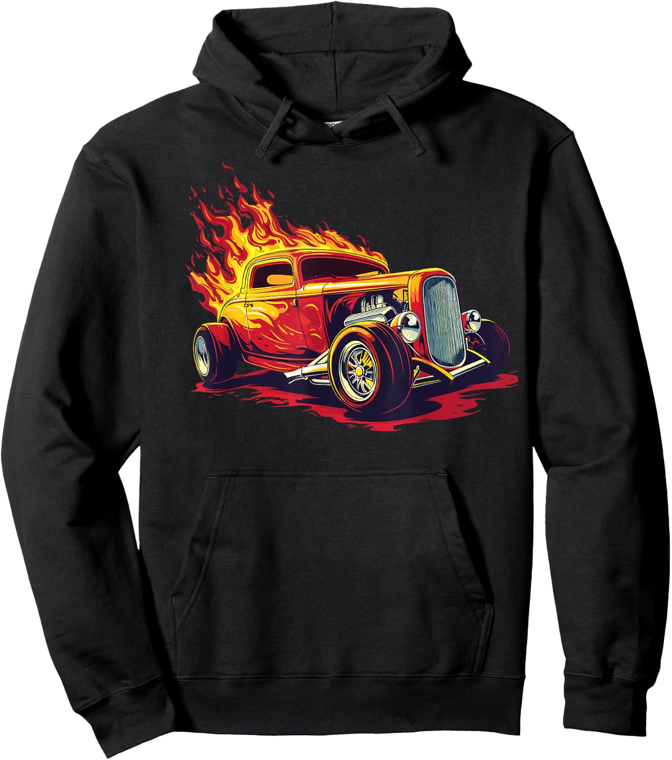 Classic Hotrod Retro Car Illustration Hotrod Hoodie - Hoodie | Black
