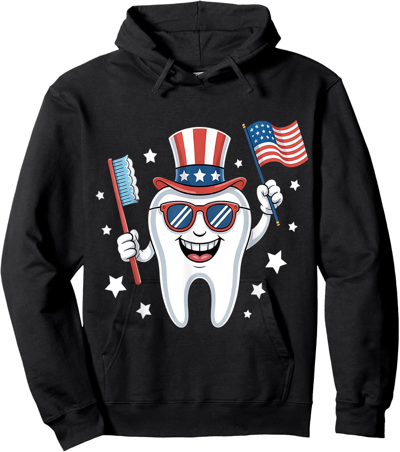 4th Of July Dentist Tooth Dental Patriotic Women Men Kids Hoodie - Hoodie | Black