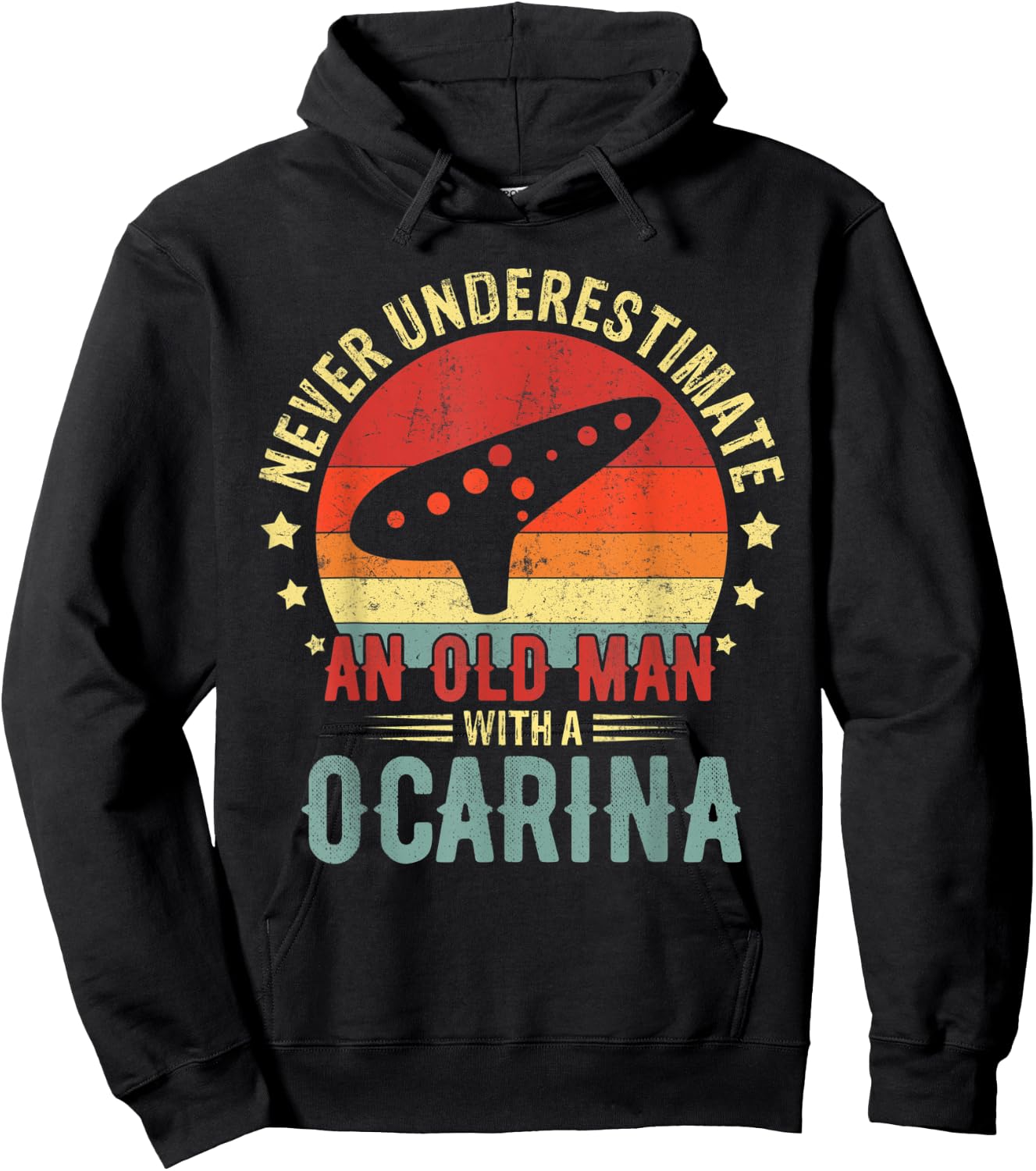 Retro Never Underestimate Old Man With An Ocarina Player Men Hoodie - Hoodie | Black
