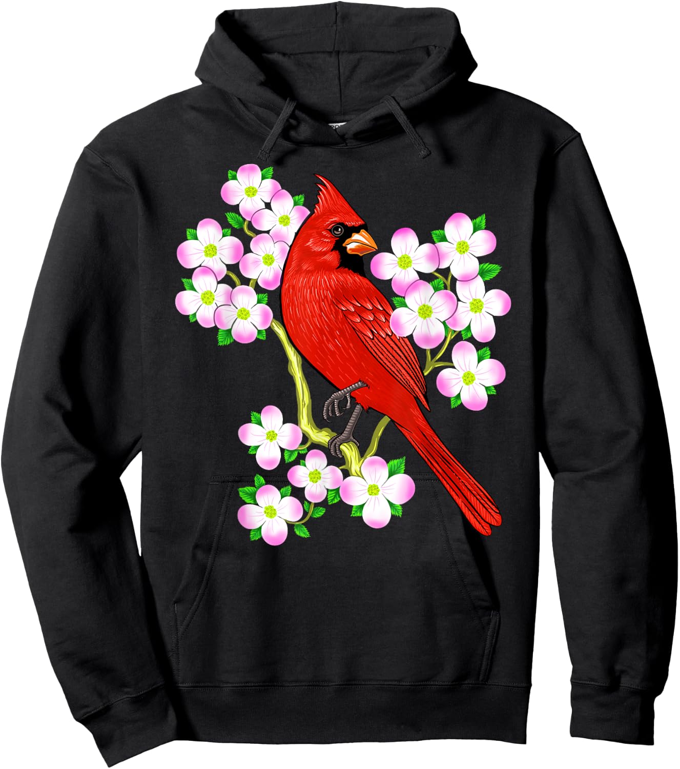 Red Cardinal Bird Dogwood Flower North Carolina Virginia Hoodie - Hoodie | Black