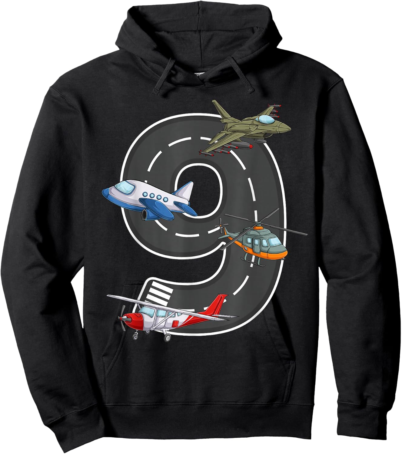 Little Pilot 9th Birthday Party 9 Nine Year Old Airplane Hoodie - Hoodie | Black
