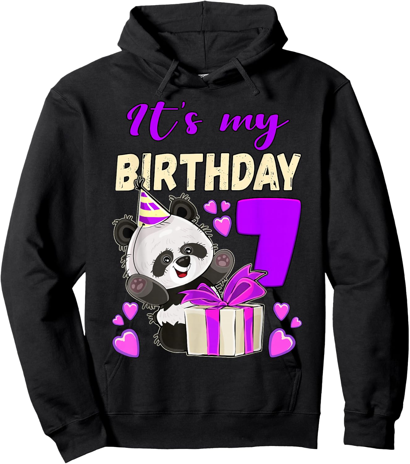 Panda Birthday Girl 7 Years Old Hoodie - Hoodie | Black