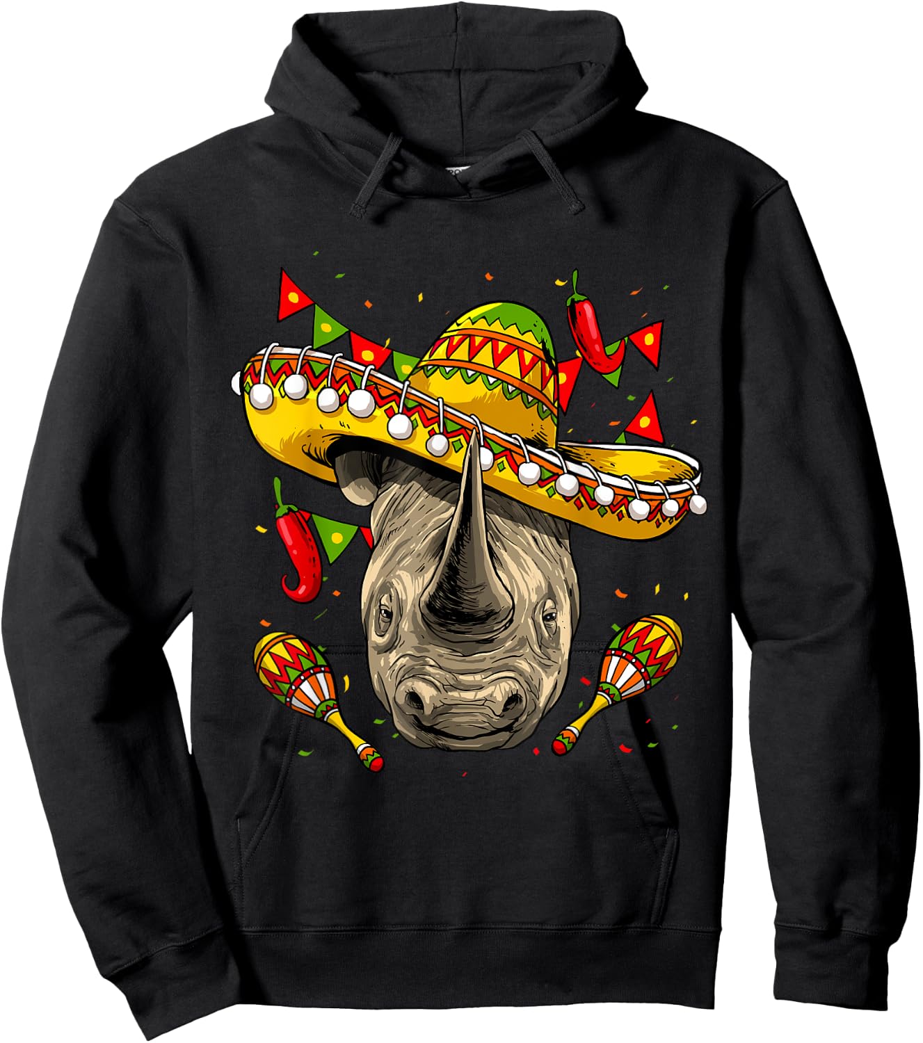 Cinco de Mayo Poncho Rhinoceros Sombrero Mexican Rhino Lover Hoodie - Hoodie | Black