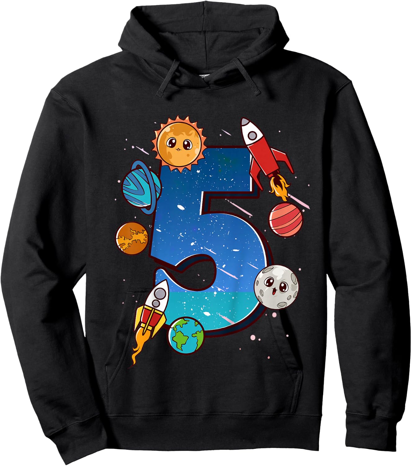 Boys 5th Birthday Party Outfit 5 Years Old Space Planets Hoodie - Hoodie | Black