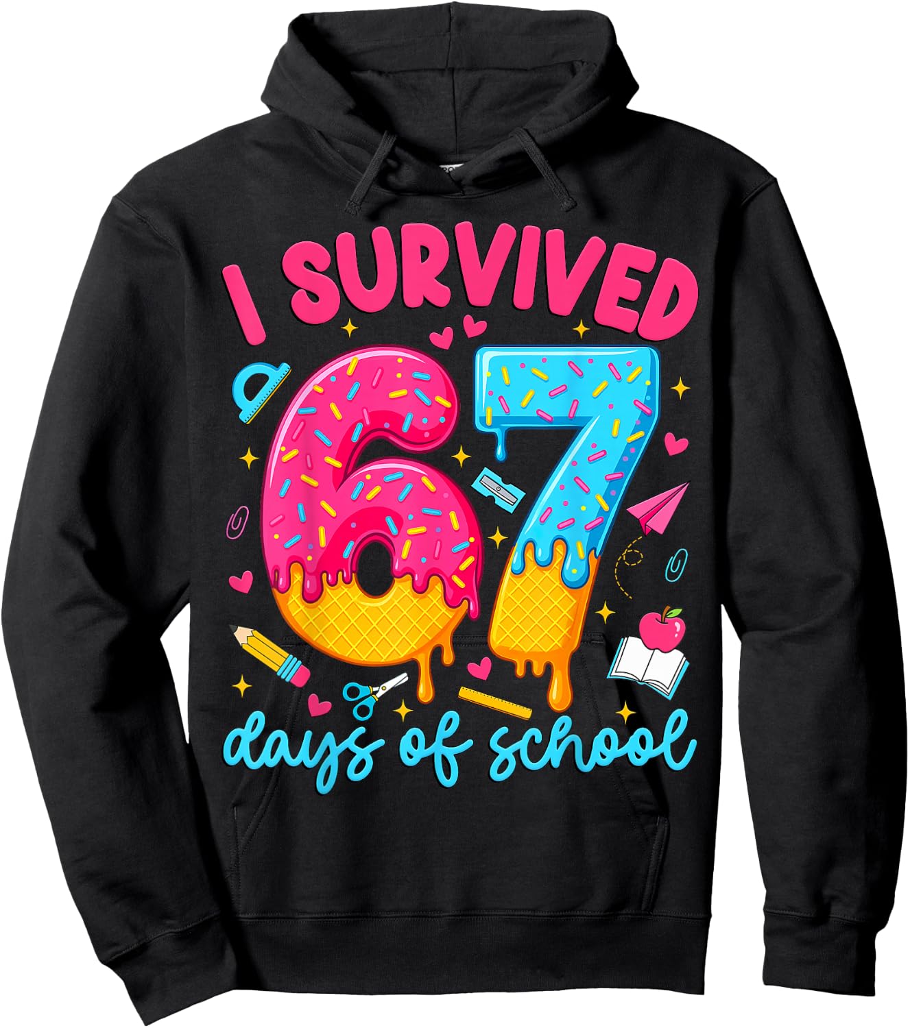 I Survived 67 Days of School Funny Six Seven Teacher Kids Hoodie - Hoodie | Black