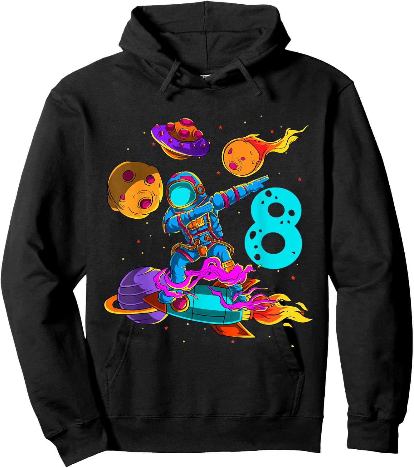 8 Years Birthday Boy Astronaut 8th Birthday Astronaut Hoodie - Hoodie | Black