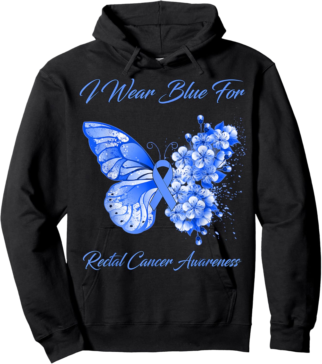Butterfly I Wear Blue For Rectal Cancer Awareness Hoodie - Hoodie | Black