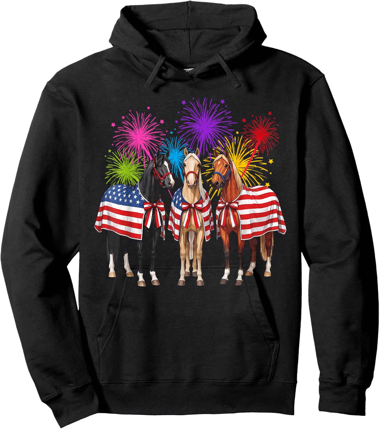 4th of July Horses with Fireworks and Flag Men Hoodie - Hoodie | Black