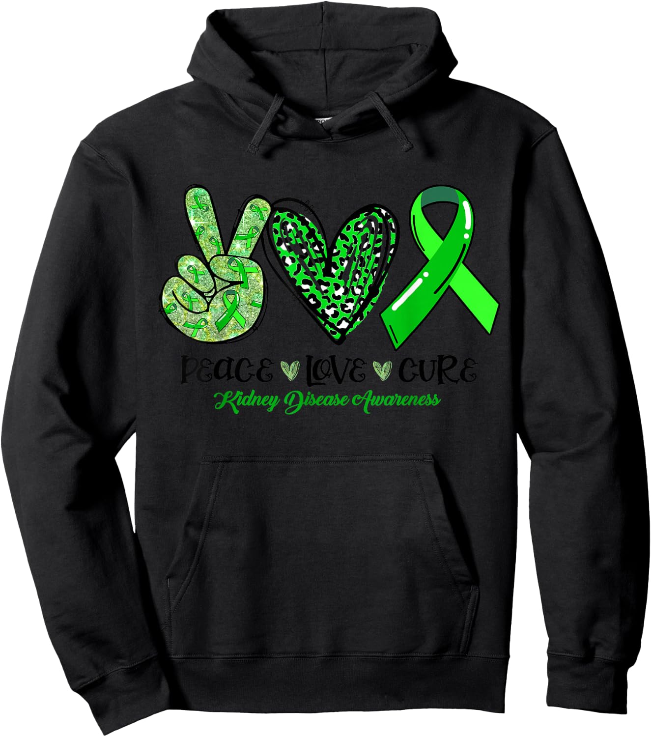 Peace Love Cure Ribbon Kidney Disease Awareness Hoodie - Hoodie | Black